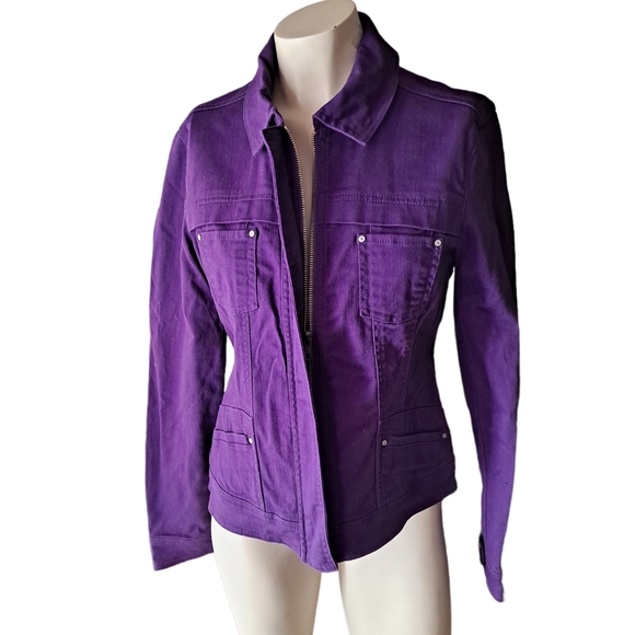 OSO Casuals purple zip up denim jacket/coat, xs - Picture 2 of 5